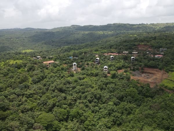 Aerial view of the resort villas in the valley