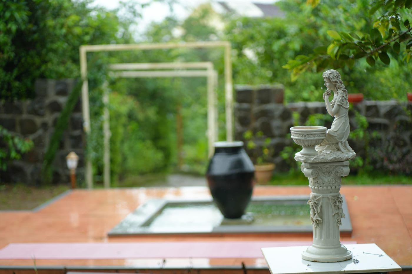 Water feature in the landscaped garden